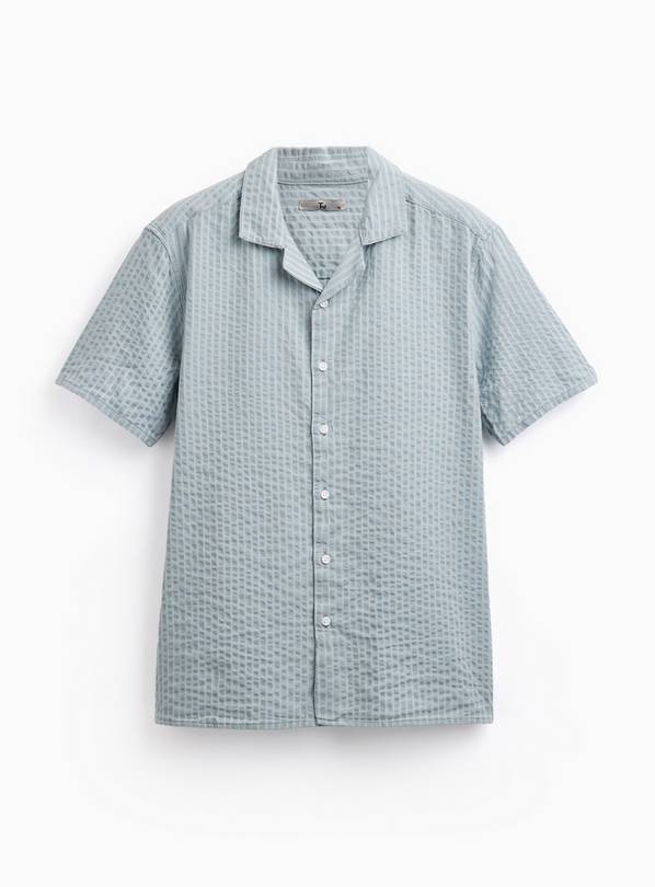 Light Blue Stripe Print Seersucker Revere Neck Shirt XXXL
